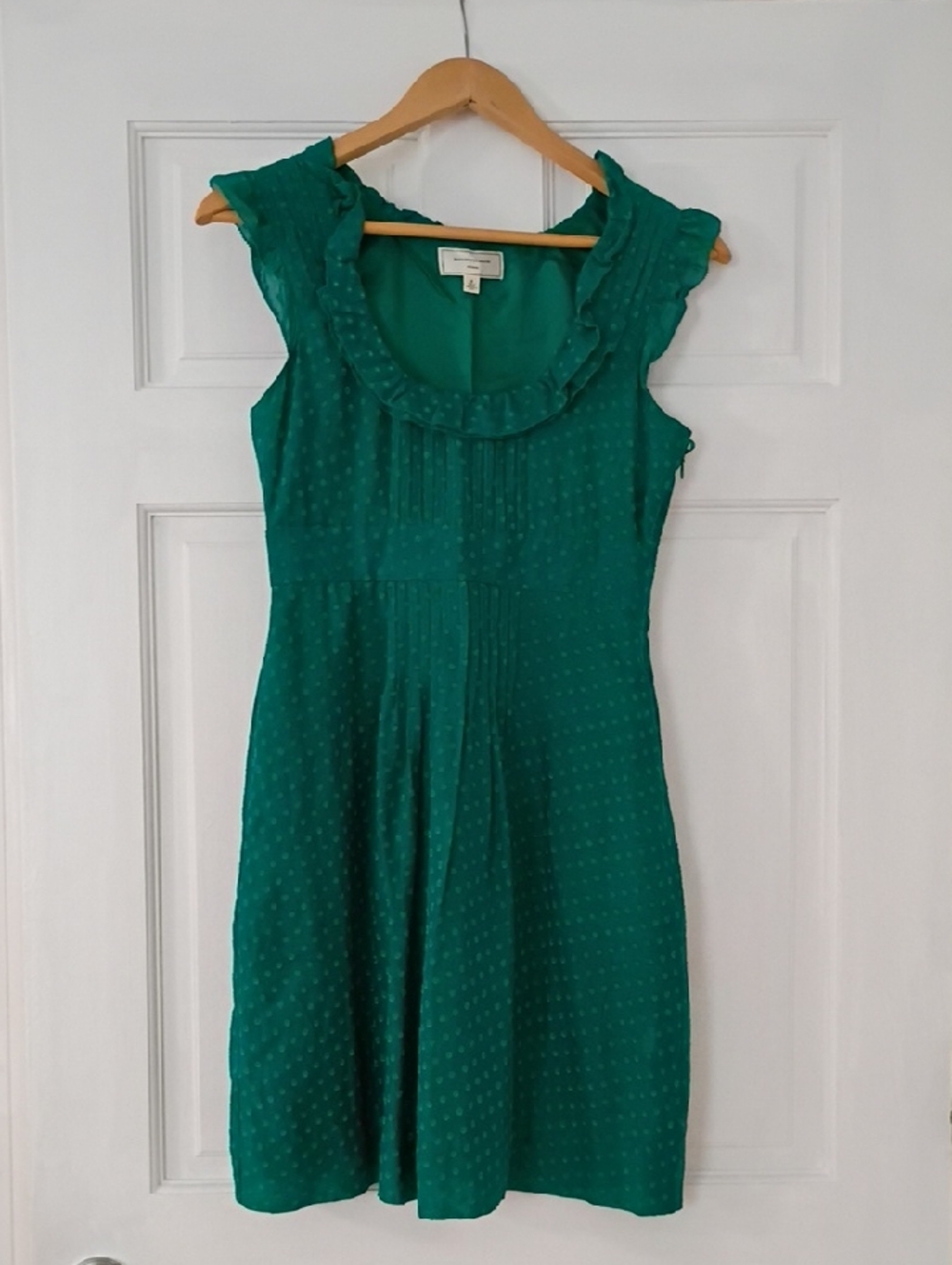Moulinette Soeurs Emerald Green Ruffled Scoop Midi Dress